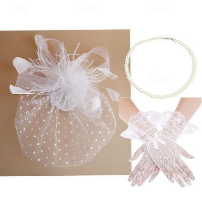 Necklace and Gloves Set with 1950s Vintage Tiara