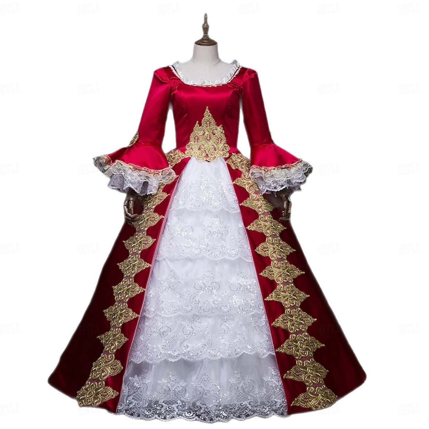 Maria Antonietta Rococo Victorian Renaissance Vacation Dress with Square Neck and Long Sleeves