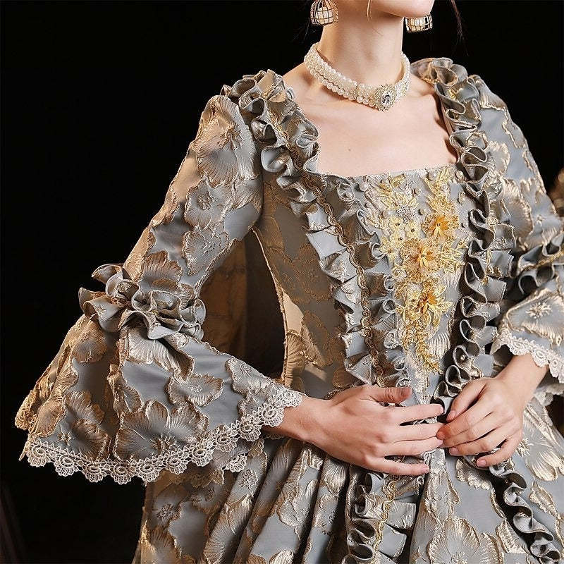 Royal Gothic Victorian Ball Gown with Square Neck and 3/4 Sleeves for Halloween or Prom