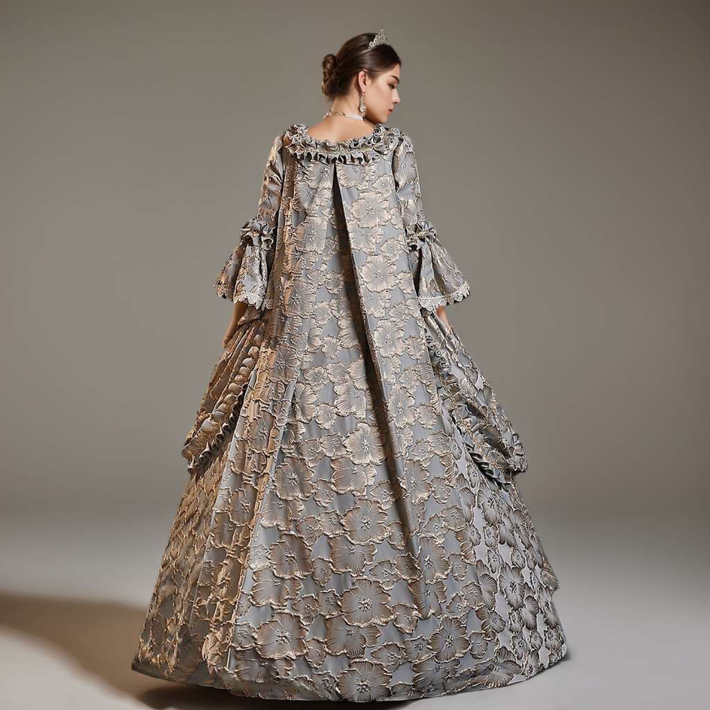 Royal Gothic Victorian Ball Gown with Square Neck and 3/4 Sleeves for Halloween or Prom