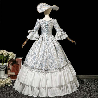 Victorian Rococo Masquerade Ball Gown with Square Neck and 3/4 Sleeves