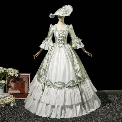 Victorian Rococo Masquerade Ball Gown with Square Neck and 3/4 Sleeves