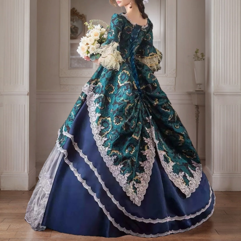 Victorian Rococo Masquerade Ball Gown with Round Neck and Half Sleeves for Prom or Quinceanera