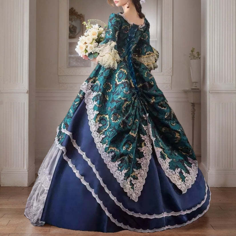 Victorian Rococo Masquerade Ball Gown with Round Neck and Half Sleeves for Prom or Quinceanera