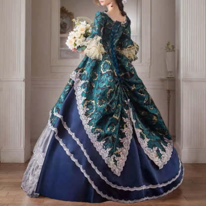 Victorian Rococo Masquerade Ball Gown with Round Neck and Half Sleeves for Prom or Quinceanera