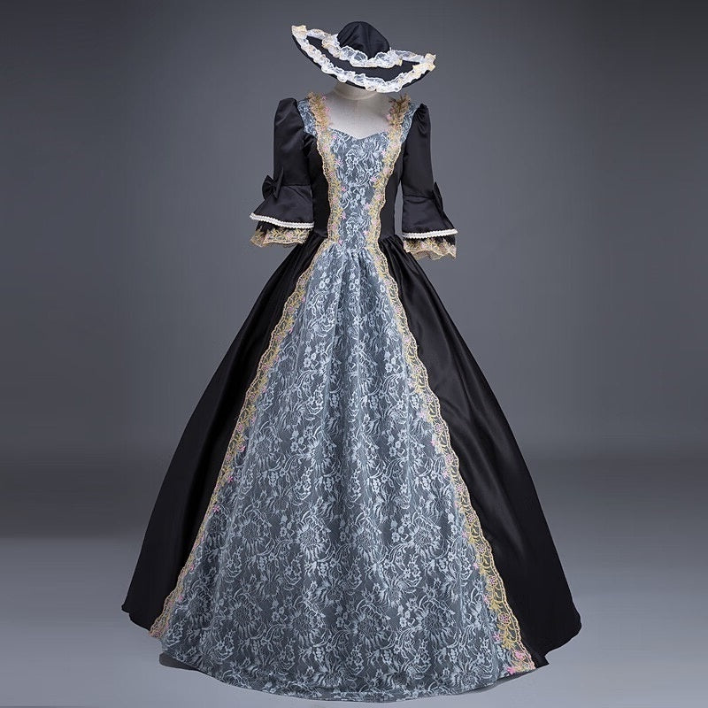 Sweetheart Neck Ball Gown with Half Sleeves for Victorian Rococo Masquerade or Quinceanera
