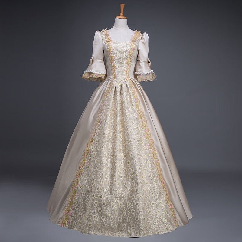 Sweetheart Neck Ball Gown with Half Sleeves for Victorian Rococo Masquerade or Quinceanera