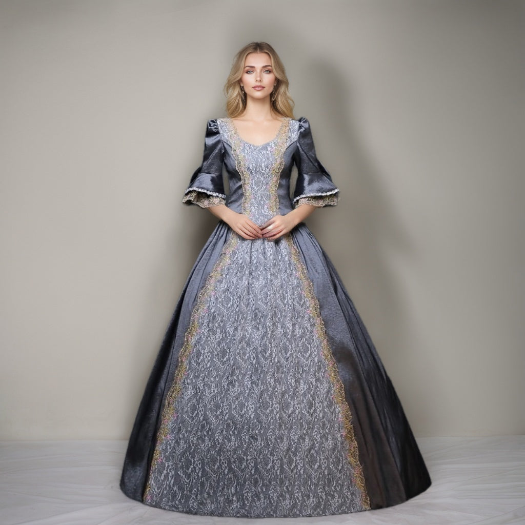 Sweetheart Neck Ball Gown with Half Sleeves for Victorian Rococo Masquerade or Quinceanera