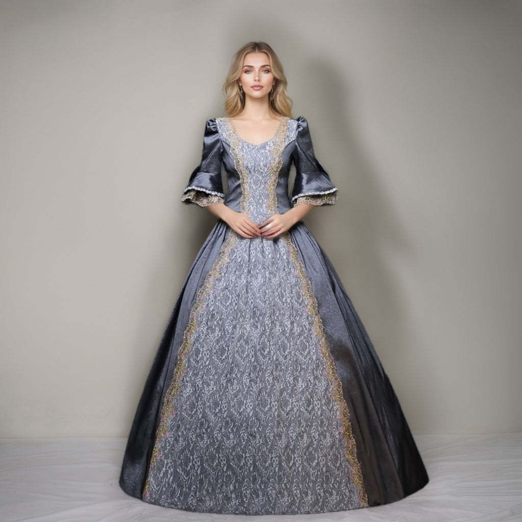 Sweetheart Neck Ball Gown with Half Sleeves for Victorian Rococo Masquerade or Quinceanera