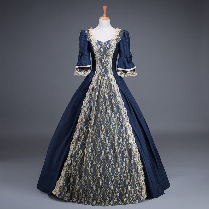 Sweetheart Neck Ball Gown with Half Sleeves for Victorian Rococo Masquerade or Quinceanera