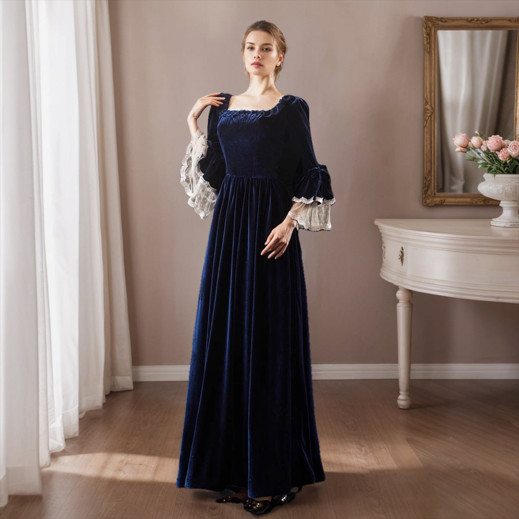 Royal Baroque Victorian Masquerade Ball Gown with Square Neck and 3/4 Sleeves