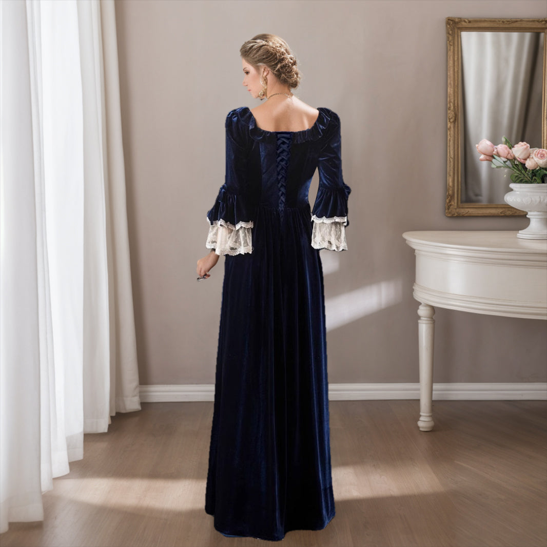 Royal Baroque Victorian Masquerade Ball Gown with Square Neck and 3/4 Sleeves