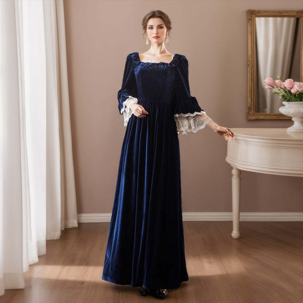 Royal Baroque Victorian Masquerade Ball Gown with Square Neck and 3/4 Sleeves