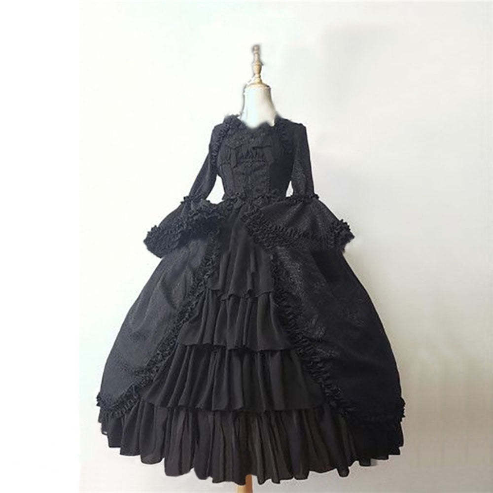Vintage Gothic Lolita Rococo Dress for Women with Trumpet Sleeves and Lace Bow