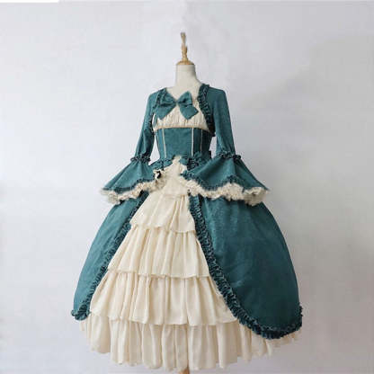 Vintage Gothic Lolita Rococo Dress for Women with Trumpet Sleeves and Lace Bow