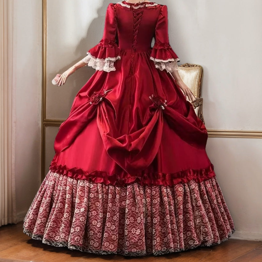 Victorian Masquerade Ball Gown with Square Neck and 3/4 Sleeves for Rococo Cosplay or Quinceanera