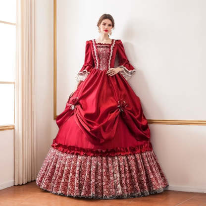 Victorian Masquerade Ball Gown with Square Neck and 3/4 Sleeves for Rococo Cosplay or Quinceanera