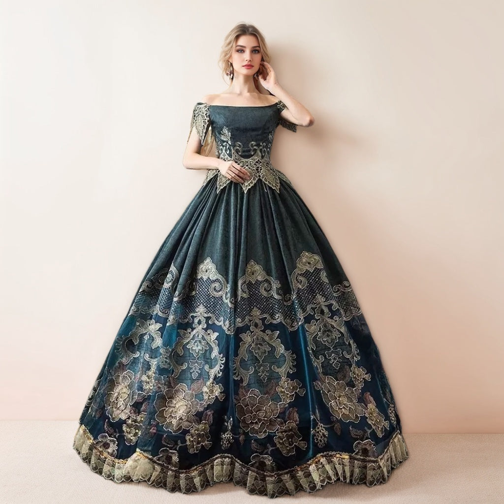 Victorian Off-the-Shoulder Ball Gown for Masquerade Prom or Quinceanera