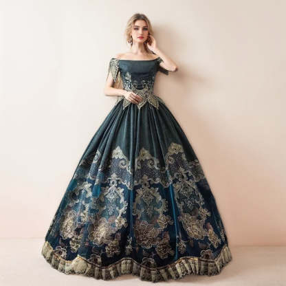Victorian Off-the-Shoulder Sleeveless Ball Gown for Masquerade Cosplay or Quinceanera