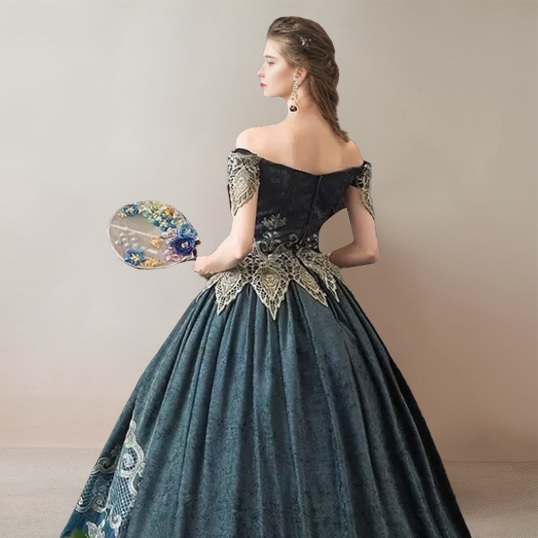 Victorian Off-the-Shoulder Sleeveless Ball Gown for Masquerade Cosplay or Quinceanera