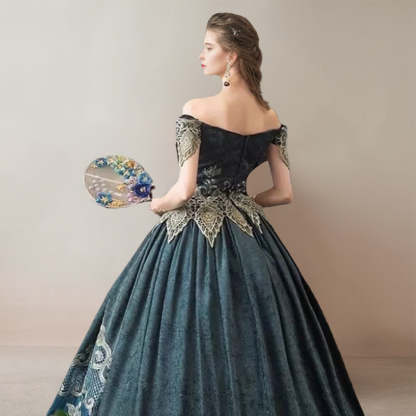 Victorian Off-the-Shoulder Sleeveless Ball Gown for Masquerade Cosplay or Quinceanera