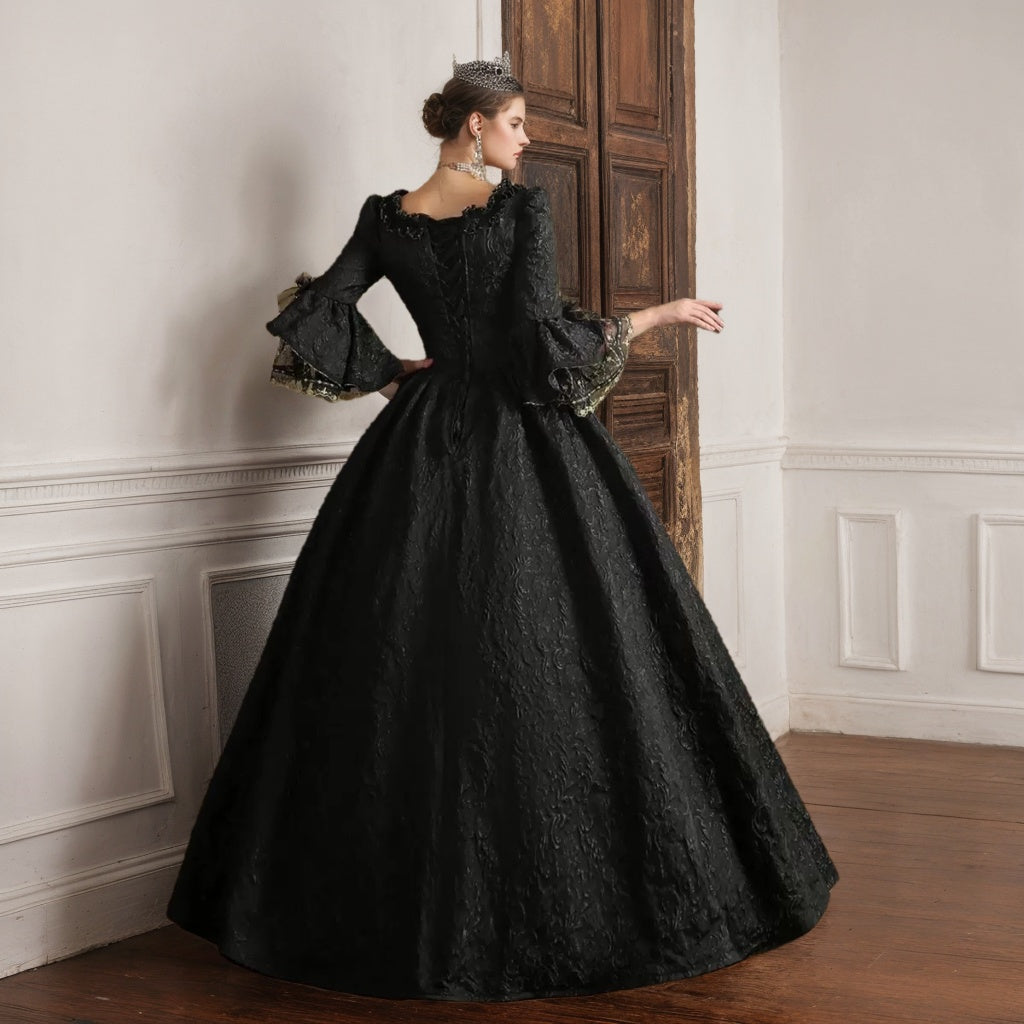 Victorian Masquerade Ball Gown with Square Neck and 3/4 Lace Sleeves for Rococo Prom or Quinceanera