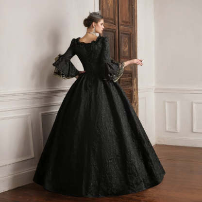 Victorian Masquerade Ball Gown with Square Neck and 3/4 Lace Sleeves for Rococo Prom or Quinceanera