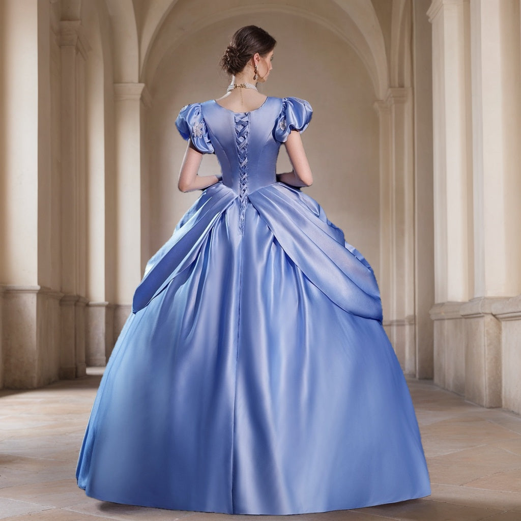 Rococo Victorian Masquerade Ball Gown with Short Sleeves and Round Neck