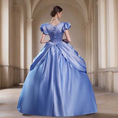 Rococo Victorian Masquerade Ball Gown with Short Sleeves and Round Neck