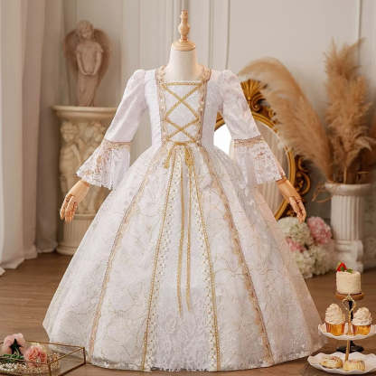 Victorian Rococo Ball Gown for Girls with Jewel Neck and 3/4 Sleeves