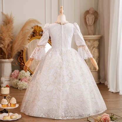 Victorian Rococo Ball Gown for Girls with Jewel Neck and 3/4 Sleeves