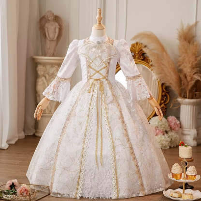Victorian Rococo Ball Gown for Girls with Jewel Neck and 3/4 Sleeves