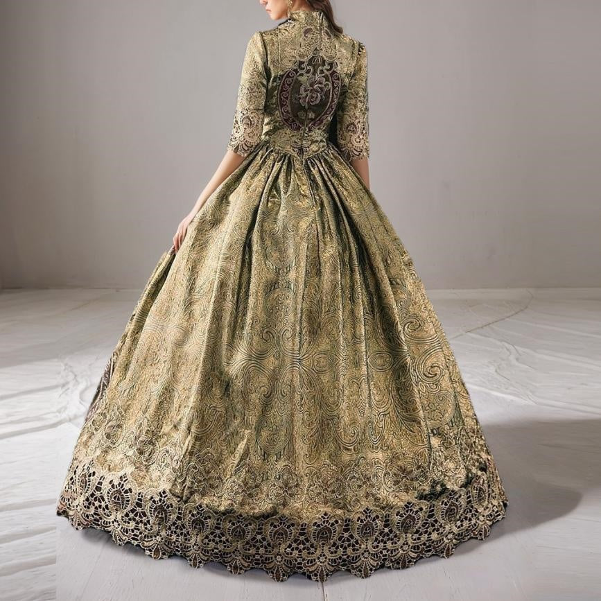 Victorian Masquerade Ball Gown with Jewel Neck and Half Sleeves Floor-Length Rococo Party Dress