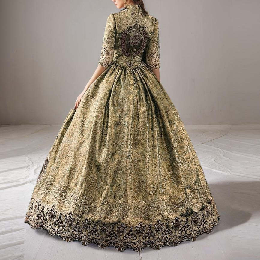 Victorian Masquerade Ball Gown with Jewel Neck and Half Sleeves Floor-Length Rococo Party Dress