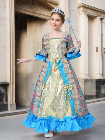 Victorian Rococo Prom Dress for Girls with Square Neck and 3/4 Sleeves