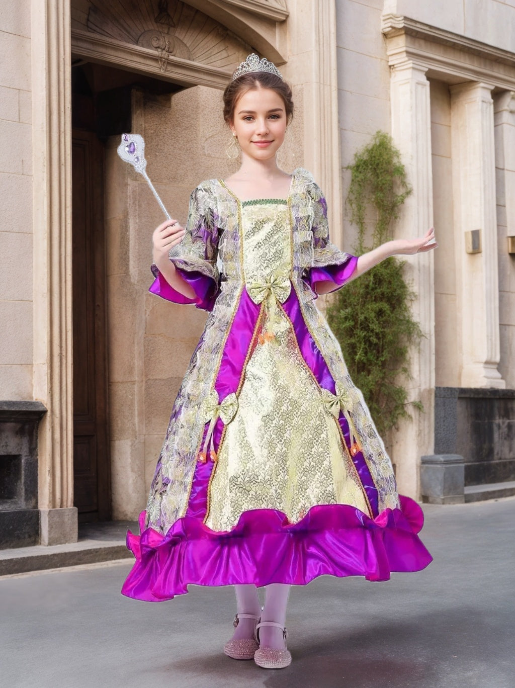 Victorian Rococo Prom Dress for Girls with Square Neck and 3/4 Sleeves