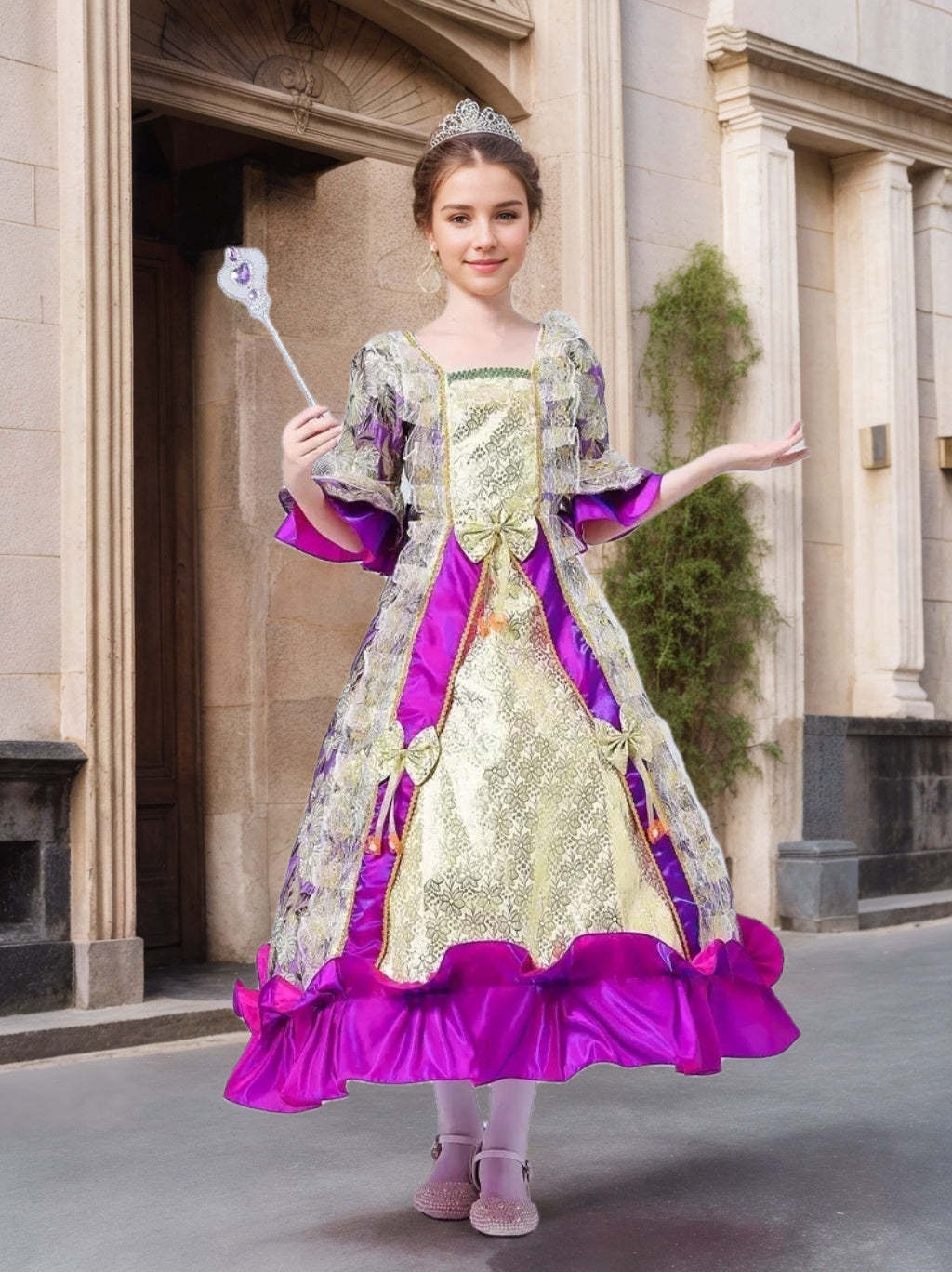 Victorian Rococo Prom Dress for Girls with Square Neck and 3/4 Sleeves