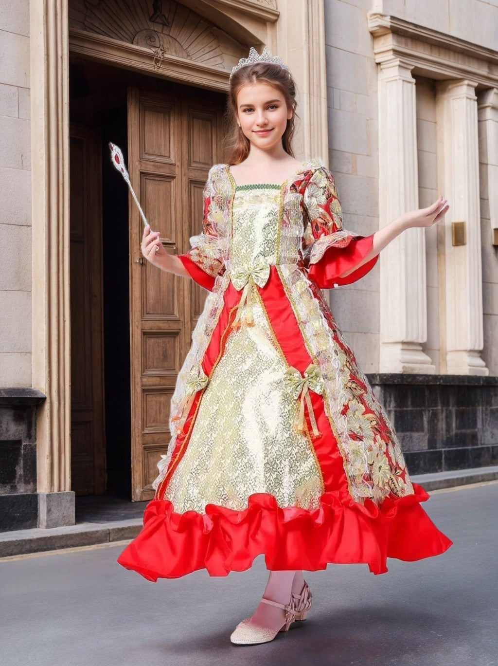 Victorian Rococo Prom Dress for Girls with Square Neck and 3/4 Sleeves