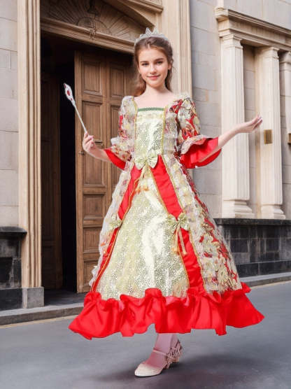 Victorian Rococo Prom Dress for Girls with Square Neck and 3/4 Sleeves