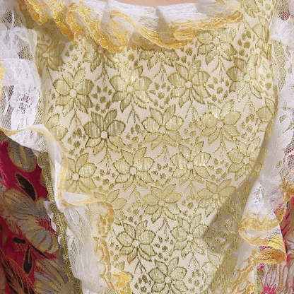 Victorian Rococo Prom Dress with Square Neck and 3/4 Sleeves