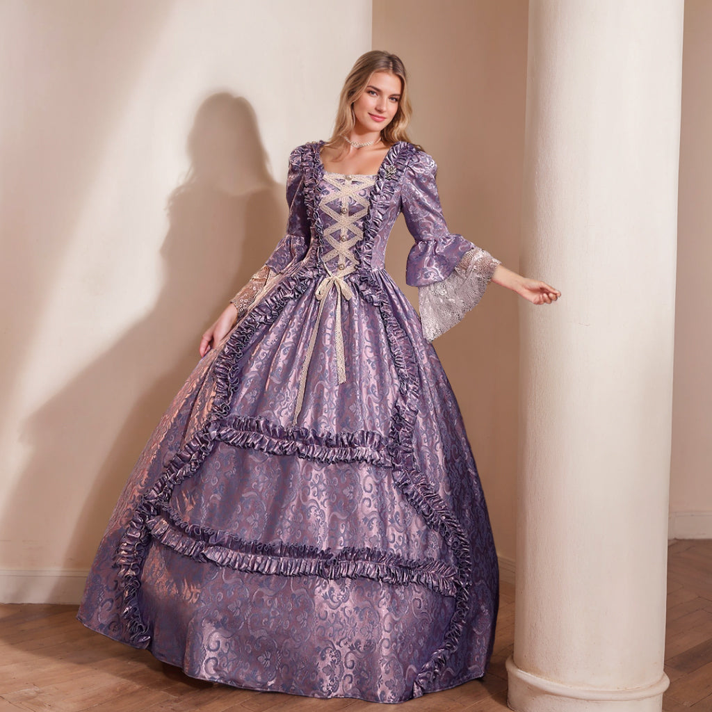 Gothic Victorian Vintage Inspired Medieval Princess Prom Dress with Square Neck and 3/4 Sleeves