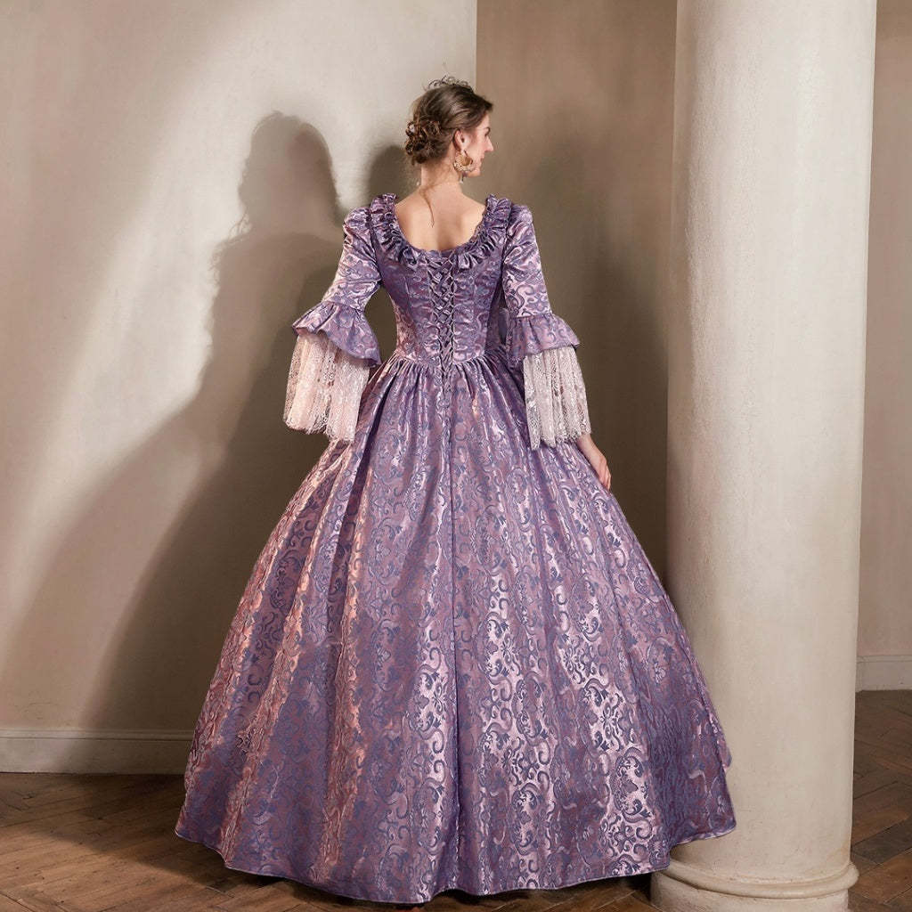 Gothic Victorian Vintage Inspired Medieval Princess Prom Dress with Square Neck and 3/4 Sleeves