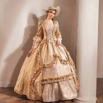 Gothic Victorian Vintage Inspired Medieval Princess Prom Dress with Square Neck and 3/4 Sleeves