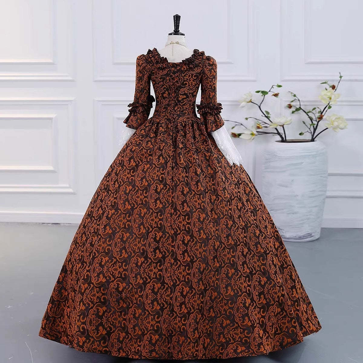 Gothic Victorian Vintage Inspired Medieval Princess Prom Dress with Square Neck and 3/4 Sleeves