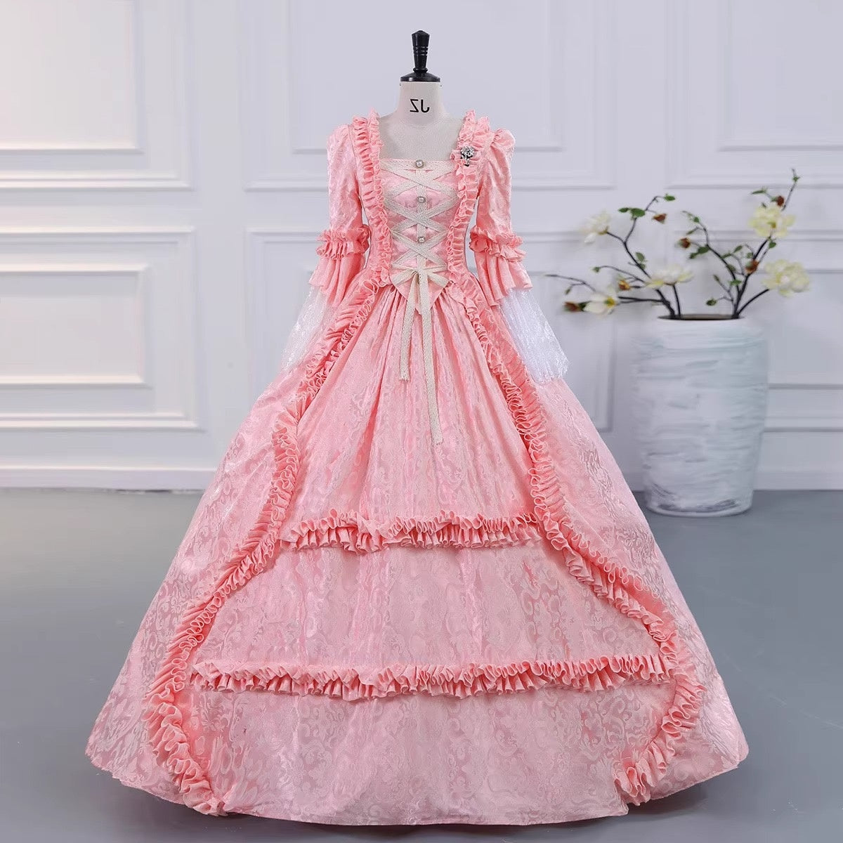 Gothic Victorian Vintage Inspired Medieval Princess Prom Dress with Square Neck and 3/4 Sleeves