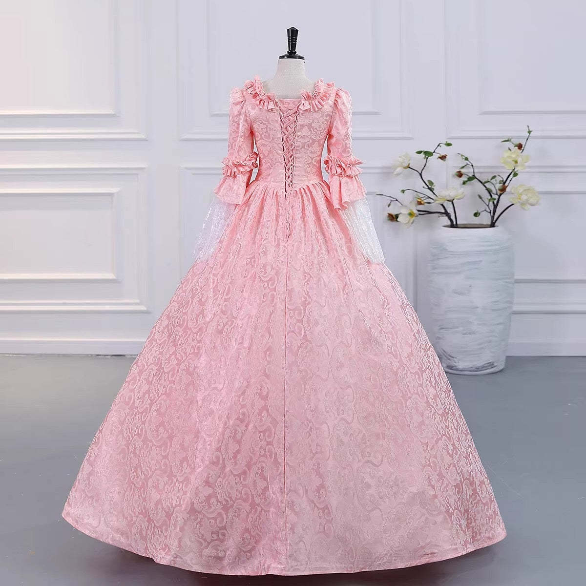 Gothic Victorian Vintage Inspired Medieval Princess Prom Dress with Square Neck and 3/4 Sleeves