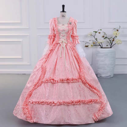 Gothic Victorian Vintage Inspired Medieval Princess Prom Dress with Square Neck and 3/4 Sleeves