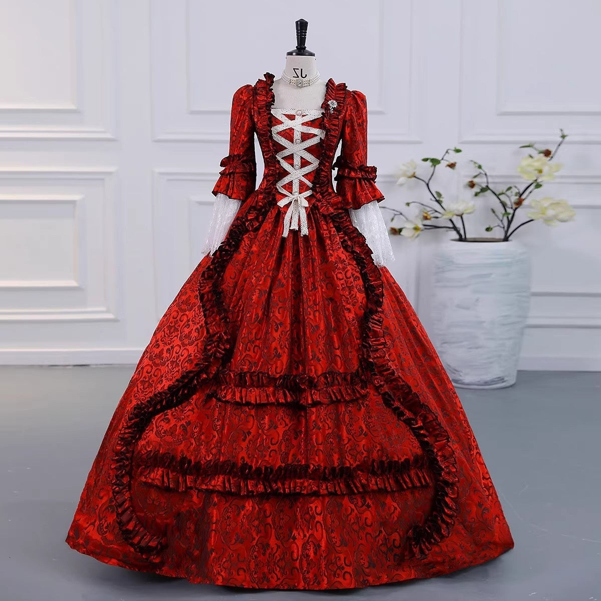 Gothic Victorian Vintage Inspired Medieval Princess Prom Dress with Square Neck and 3/4 Sleeves