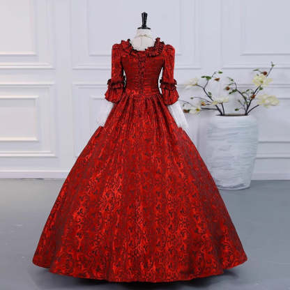 Gothic Victorian Vintage Inspired Medieval Princess Prom Dress with Square Neck and 3/4 Sleeves