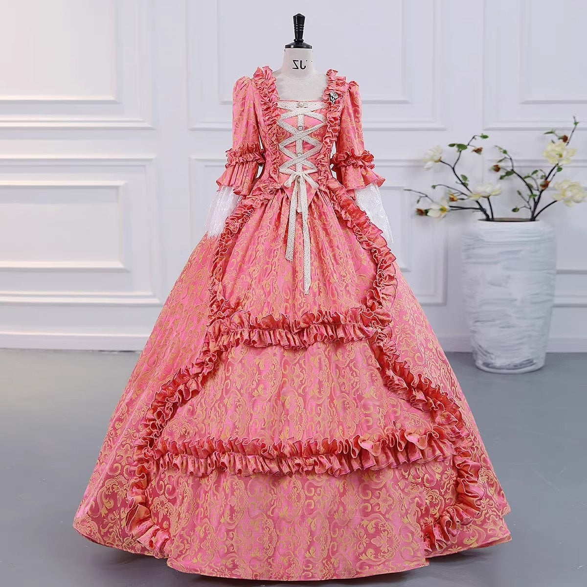 Gothic Victorian Vintage Inspired Medieval Princess Prom Dress with Square Neck and 3/4 Sleeves